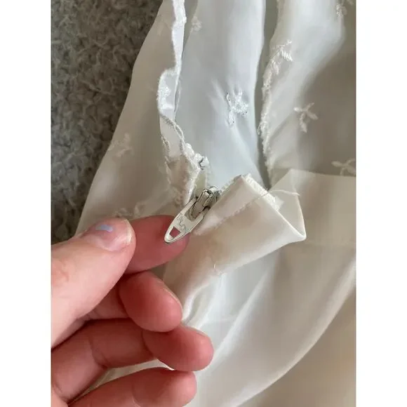 Vintage Slip Chemise Dress Medium 38 Sheer Embroidery White Lingerie Coquette - Picture 7 of 14